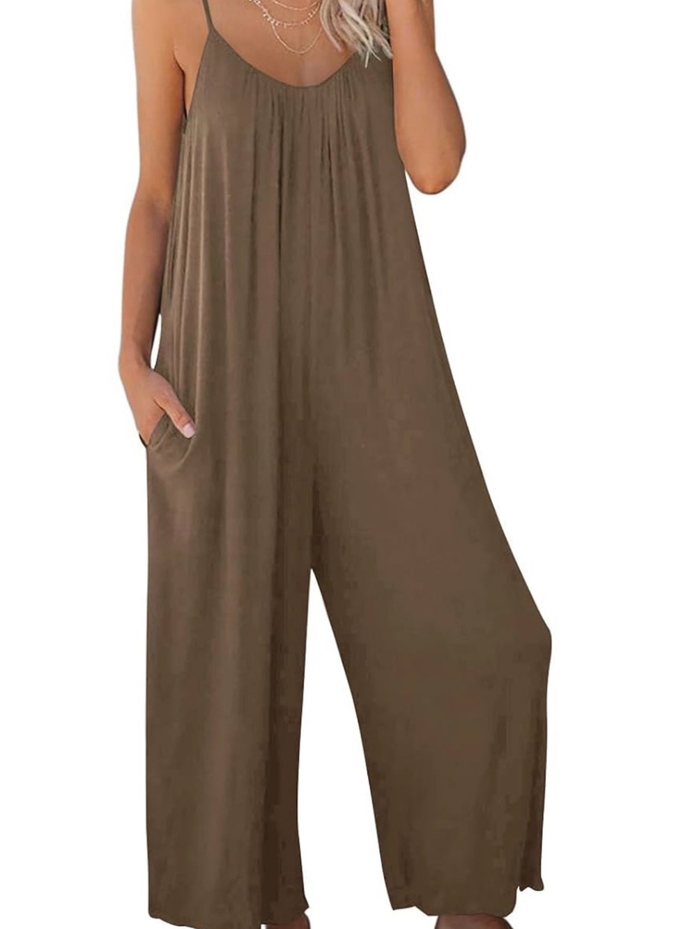 Women's Wide-Leg Spaghetti Strap Jumpsuit in Brown